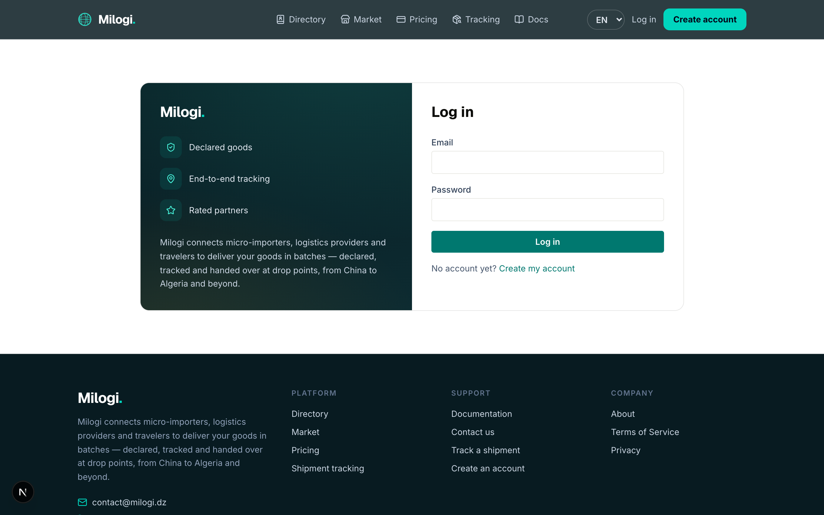 Login page
