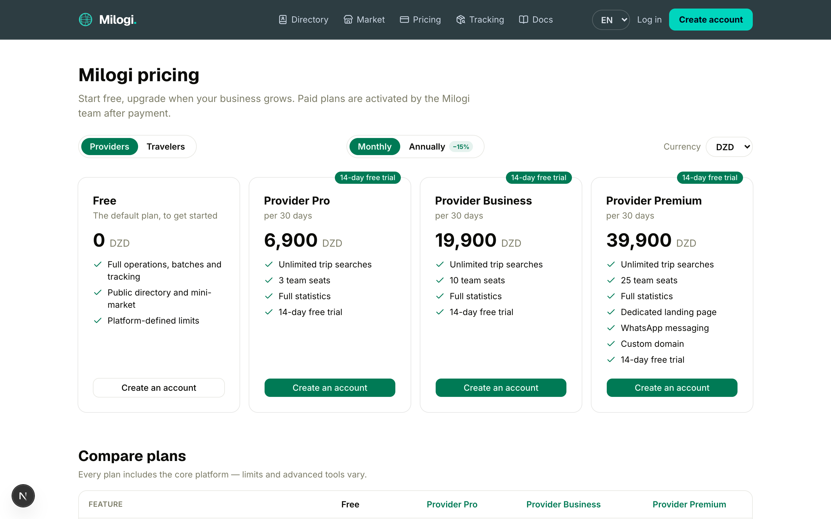 The pricing page