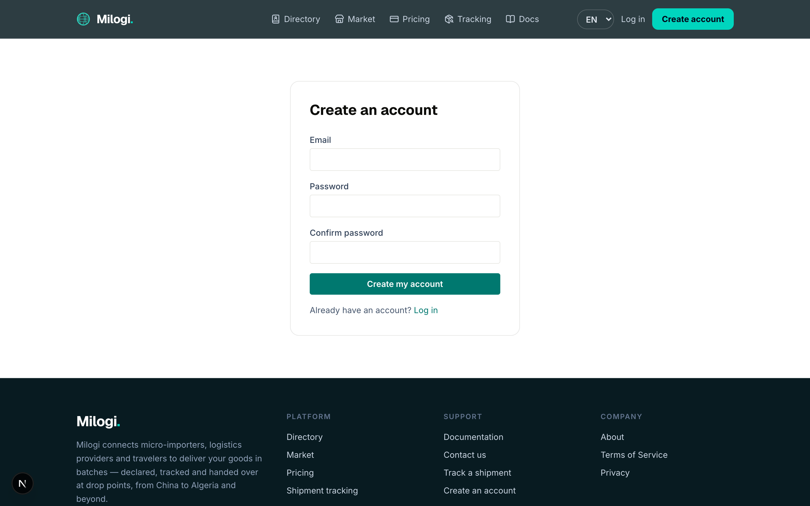 Registration form