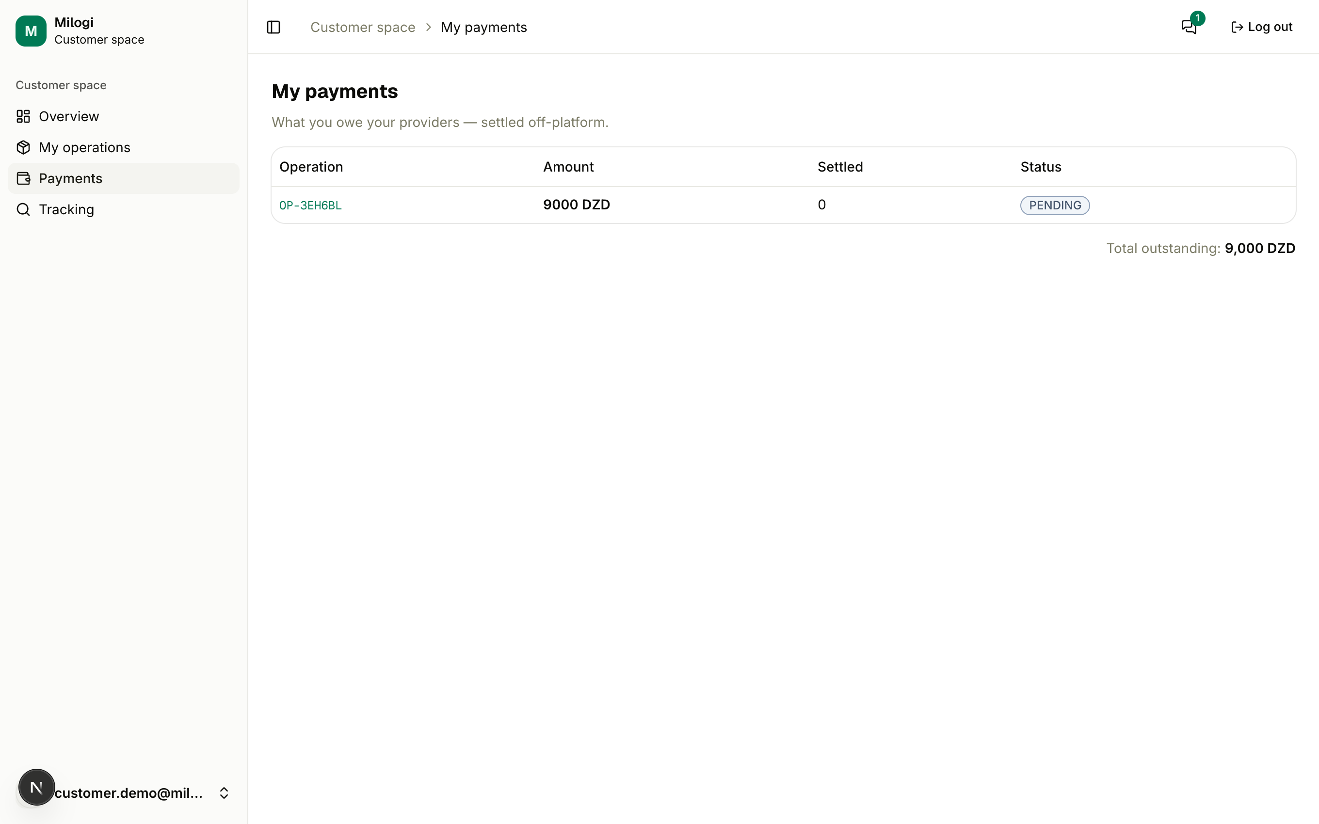 Customer payments
