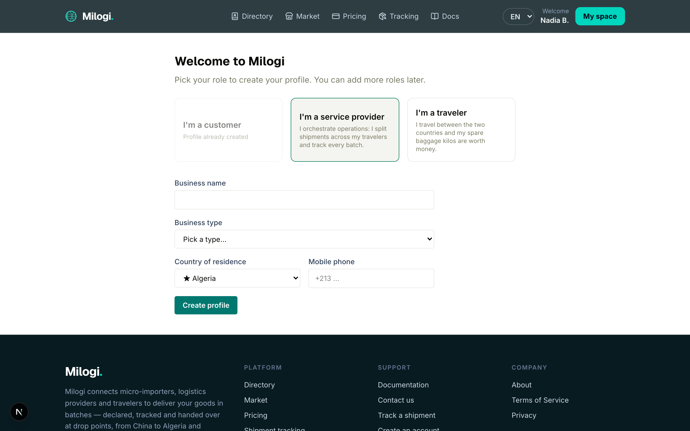 Provider profile form