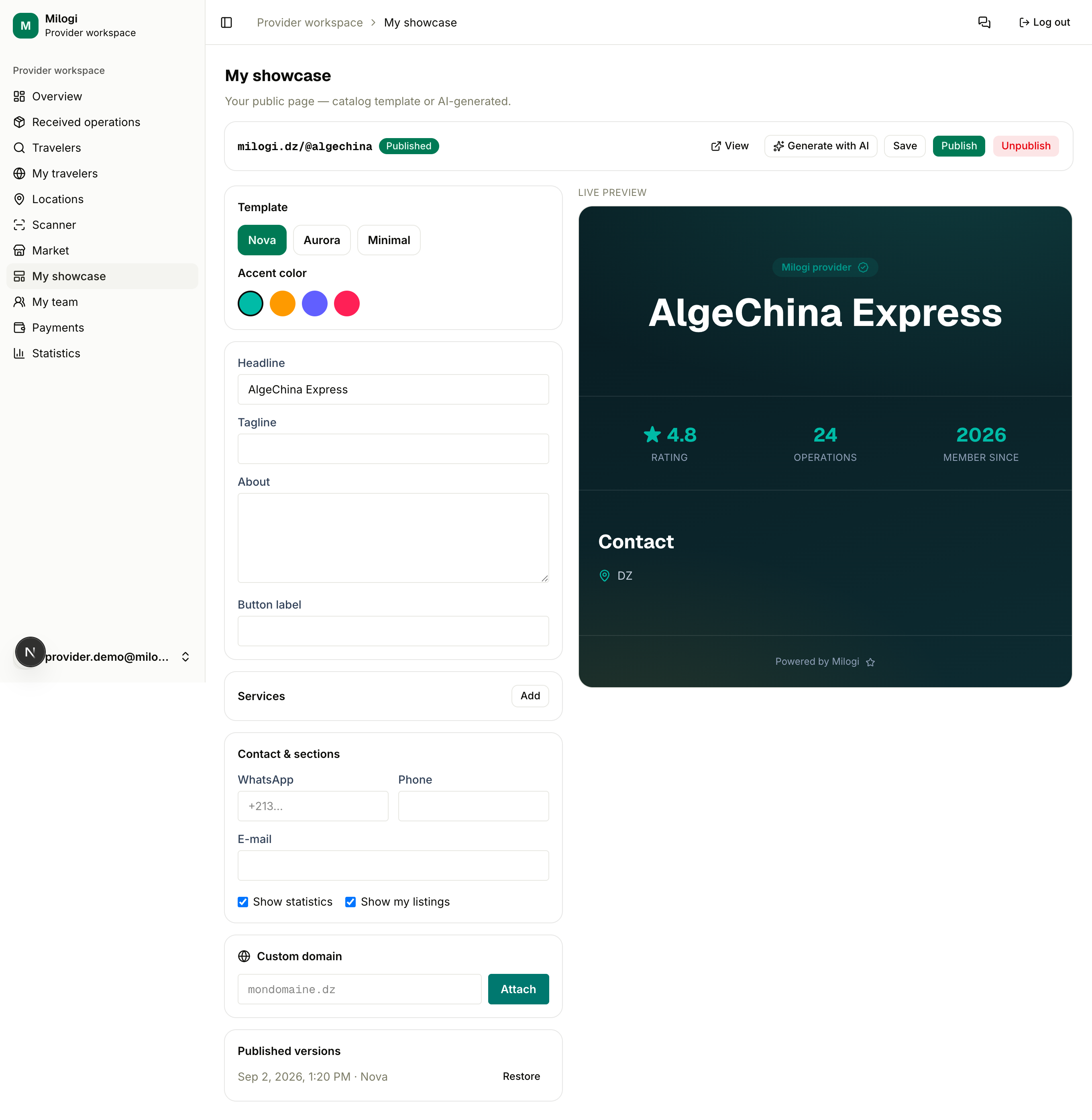 Showcase editor