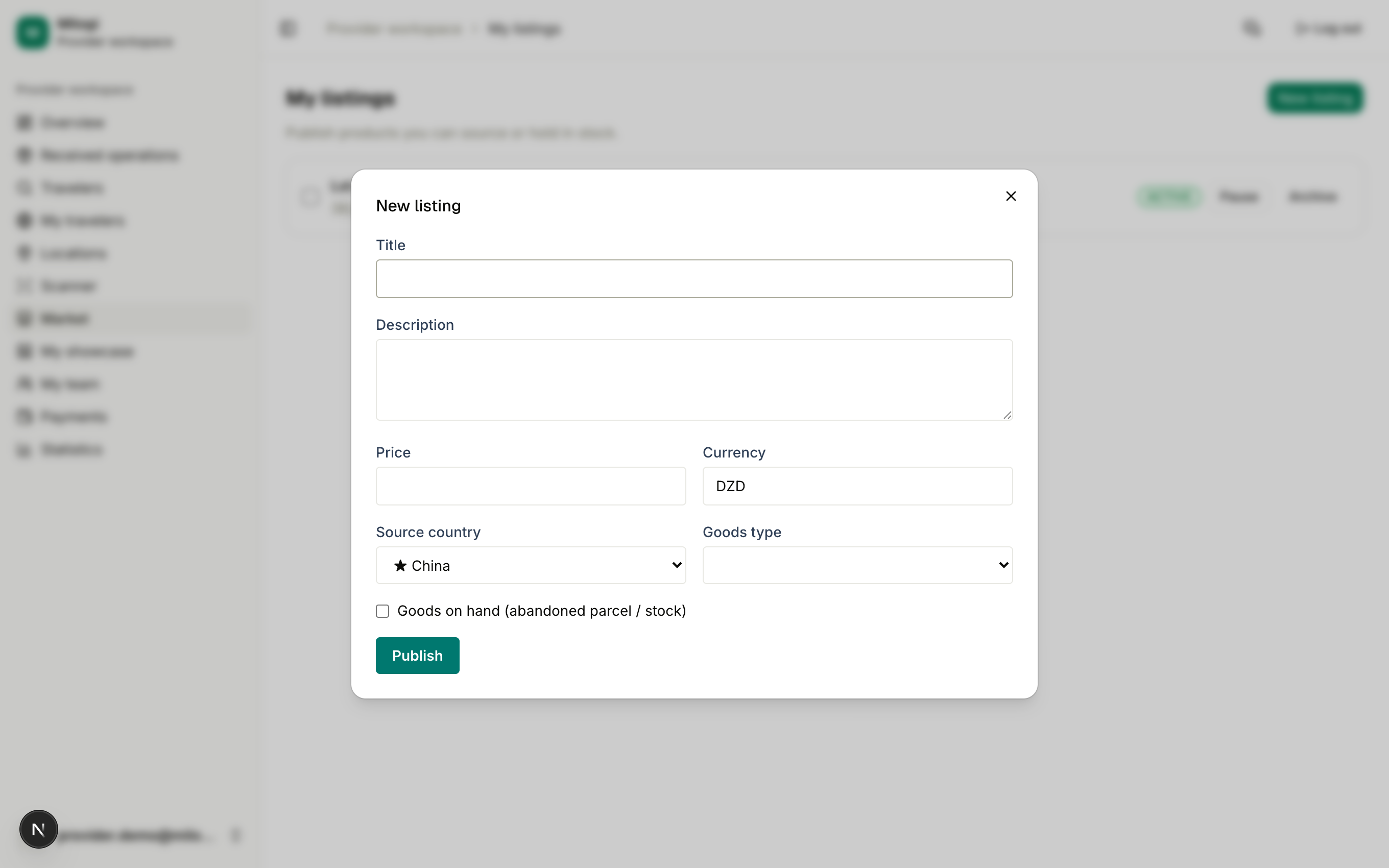 New listing form