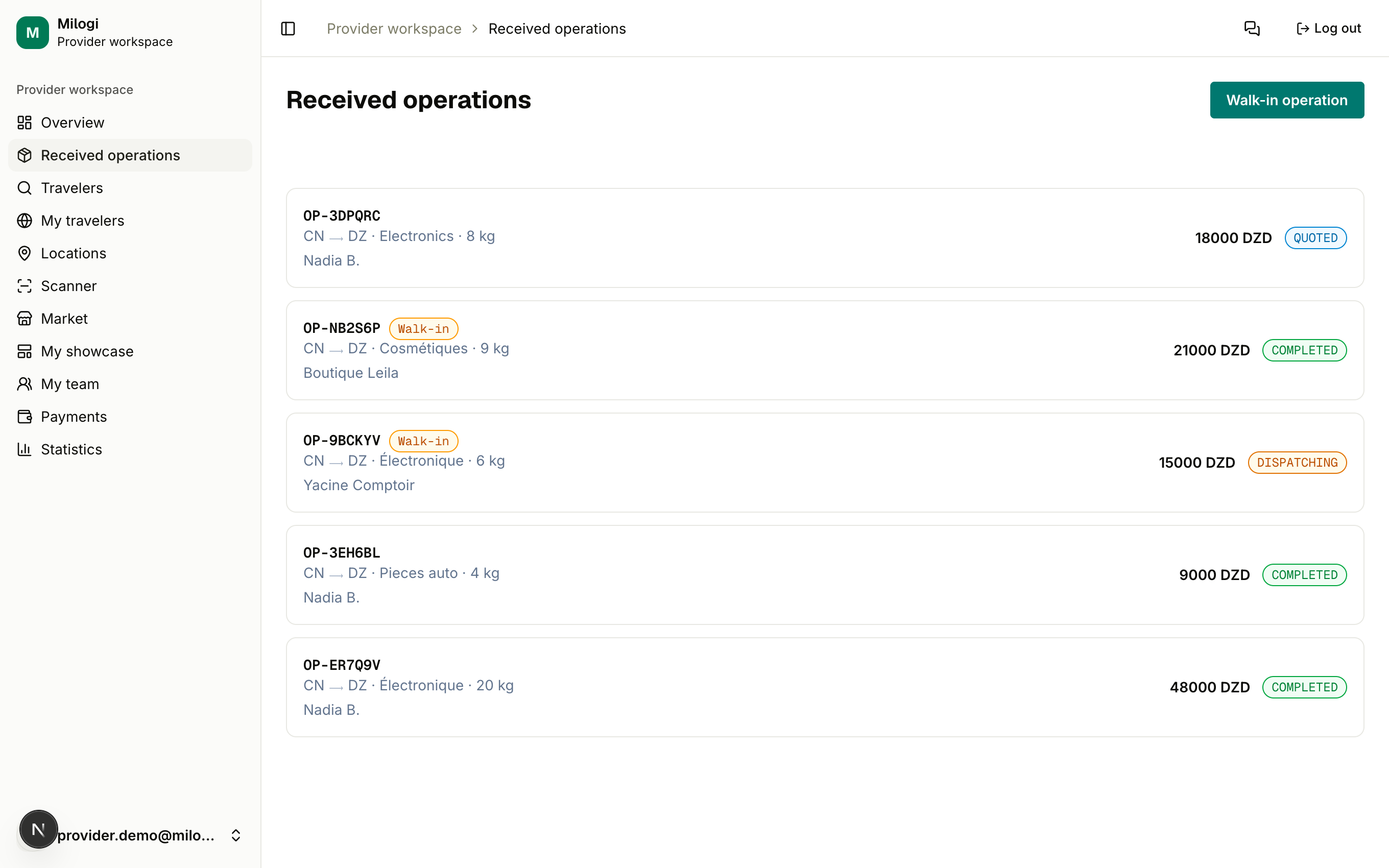 Received operations