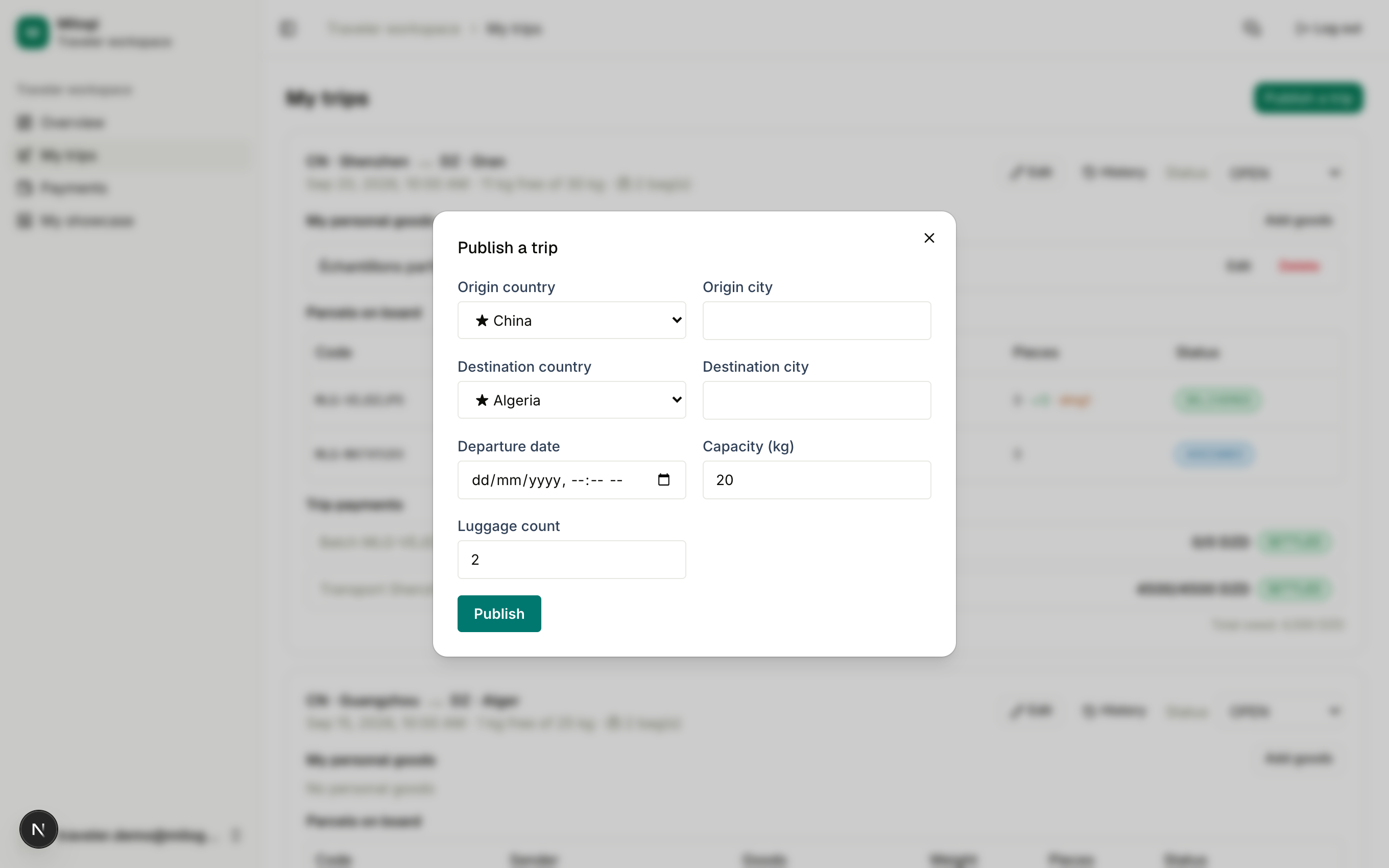 Publish a trip form